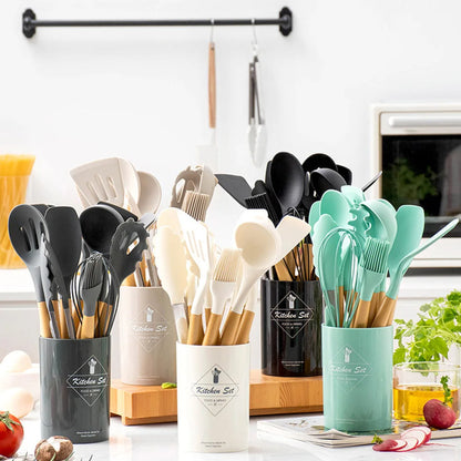12-Piece Kitchen Utensil Set – Heat-Resistant Silicone Handle Tools