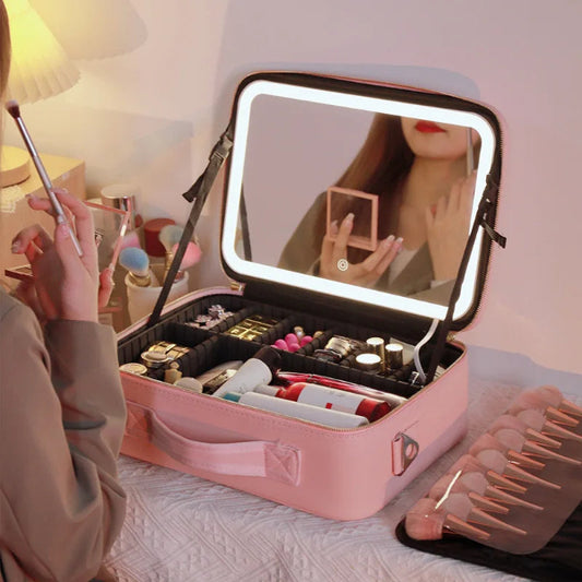 Large LED Makeup Bag with Mirror – Travel Organizer