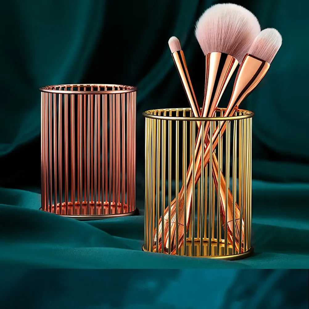 Metal Wire Mesh Pen Holder for Desk – Round Desktop Organizer & Makeup Brush Holder