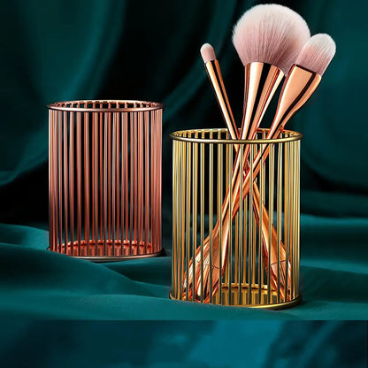 Metal Wire Mesh Pen Holder for Desk – Round Desktop Organizer & Makeup Brush Holder