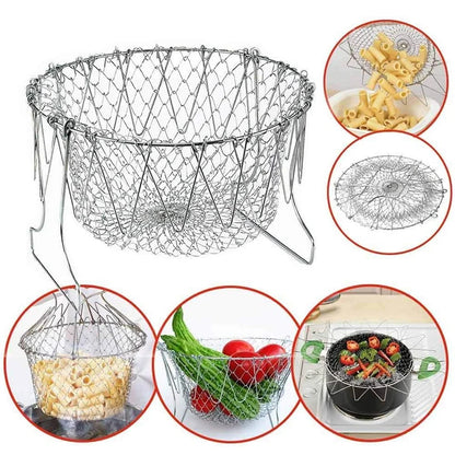 Foldable Fry Basket Stainless Steel – Deep Fry Strainer Chef Tool