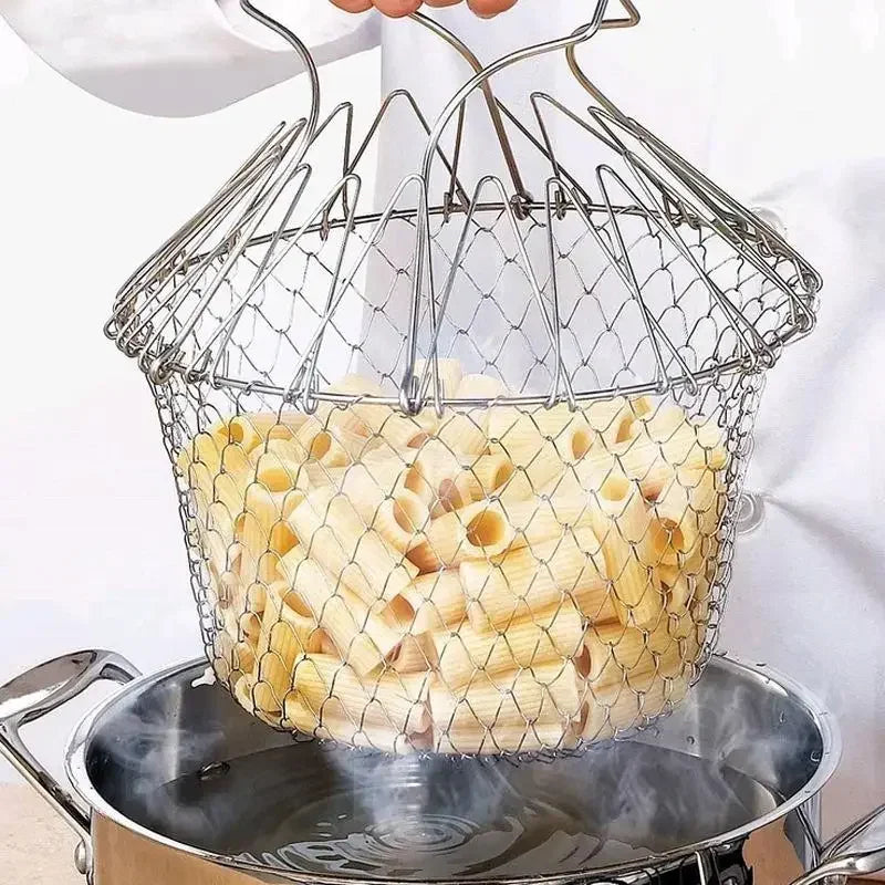 Foldable Fry Basket Stainless Steel – Deep Fry Strainer Chef Tool
