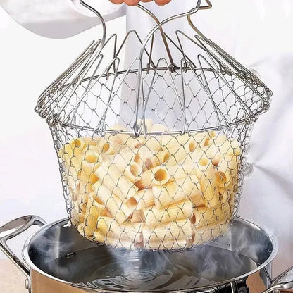 Foldable Fry Basket Stainless Steel – Deep Fry Strainer Chef Tool