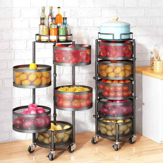5-Layer Rotating Metal Kitchen Storage Trolley