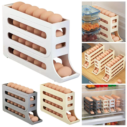 Automatic Rolling Egg Storage Tray Organizer