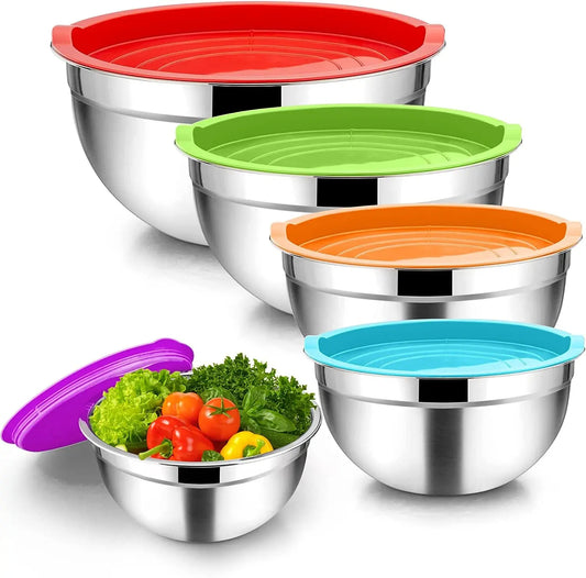 5Pcs Stainless Steel Mixing Bowl Set with Airtight Lids