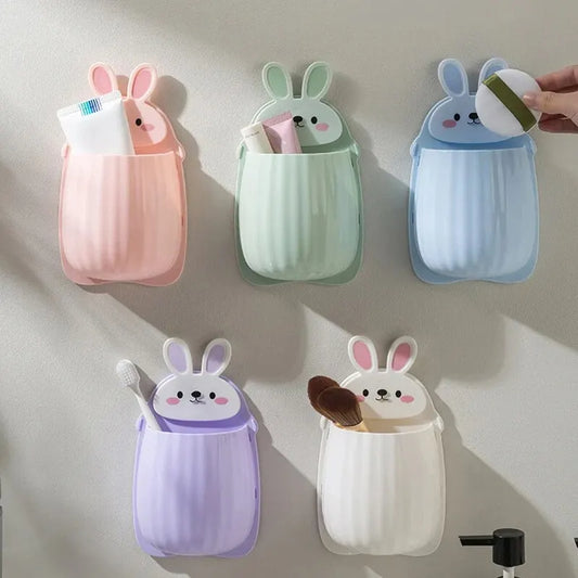Cute Rabbit Wall-Mounted Toothbrush & Makeup Holder
