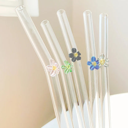 Reusable Glass Straws with Floral Design ( 1pc )