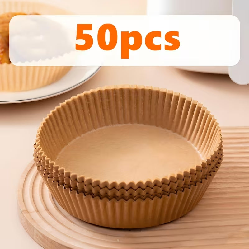 50 Pcs Disposable Air Fryer Liners | Non-Stick Oil Paper Pots for Easy Cleaning & Healthy Cooking