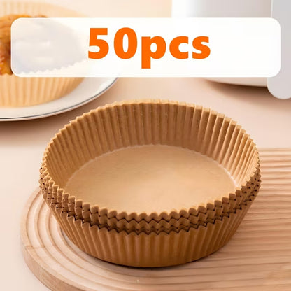 50 Pcs Disposable Air Fryer Liners | Non-Stick Oil Paper Pots for Easy Cleaning & Healthy Cooking