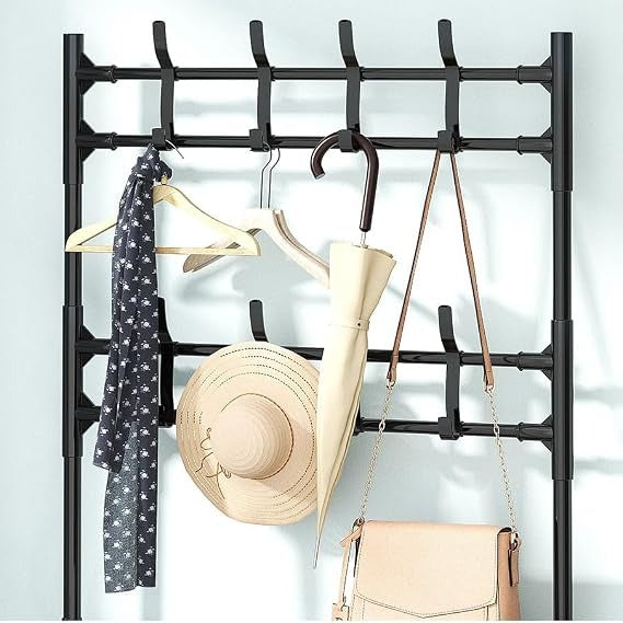 5 Tier Shoe and Coat Rack with Hooks, Entryway Organizer with Hanging Space