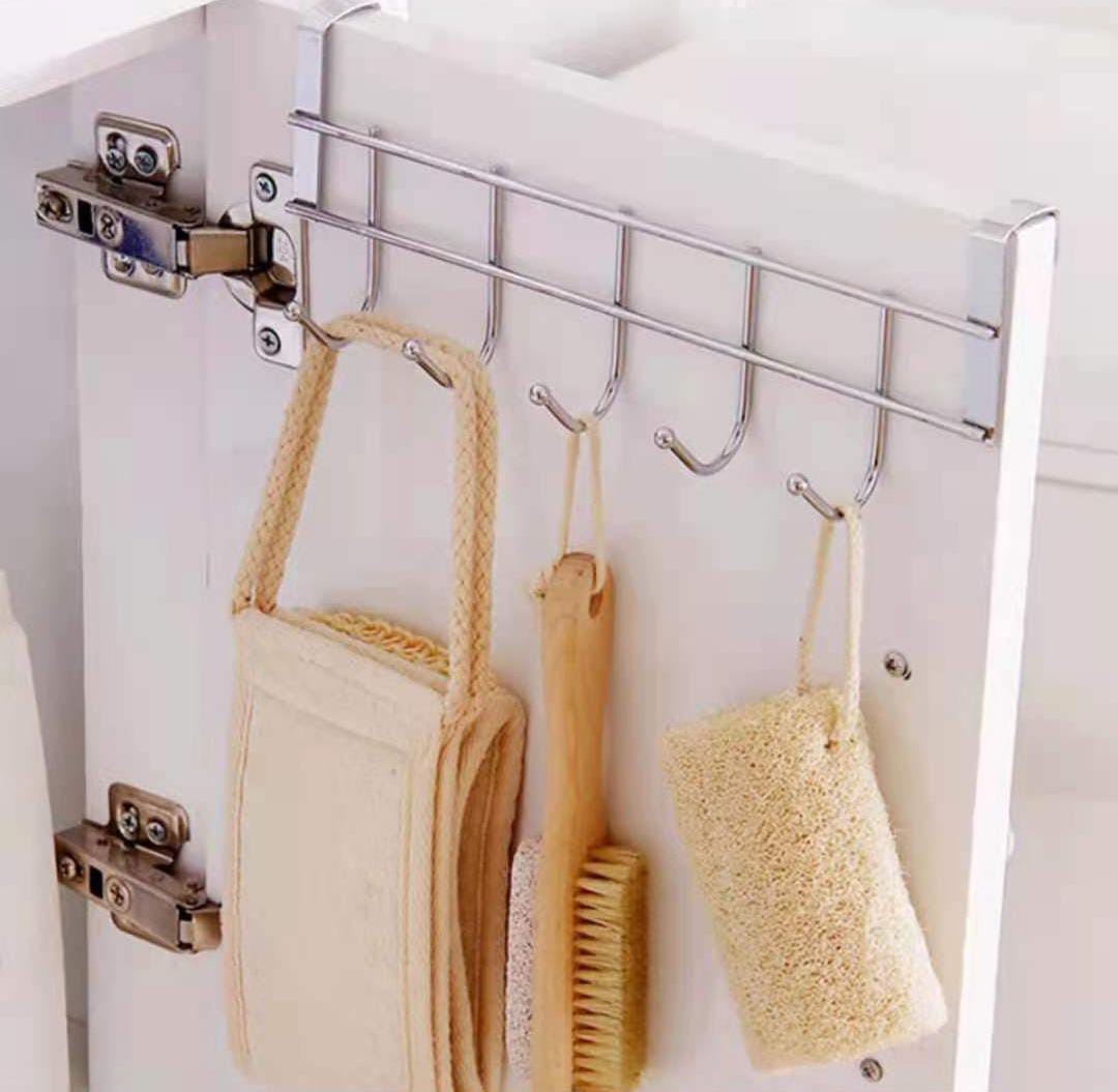 Stainless Steel 5 Hook Hanger Over The Cabinet Hanger Kitchen Accessories - 1Pc