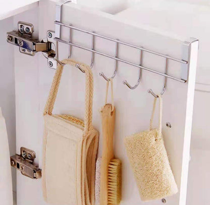 Stainless Steel 5 Hook Hanger Over The Cabinet Hanger Kitchen Accessories - 1Pc