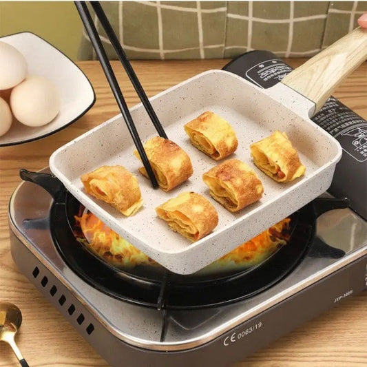 Square Non-Stick Ceramic Frying Pan – Wooden Handle