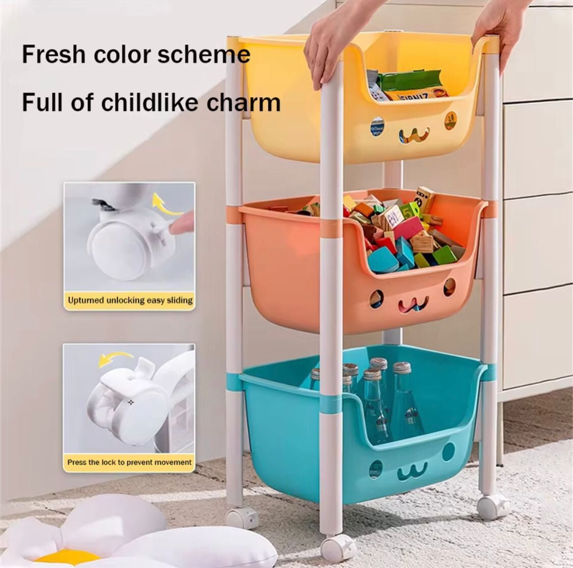 3-Tier Kids Toy Storage Trolley | Moveable 3 Layer Organizer for Toys & Books – Runstore.pk