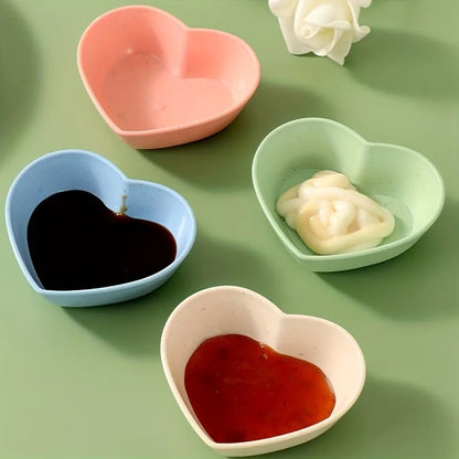 Heart-Shaped Plastic Sauce Plate for Kitchen & Dining 4Pcs