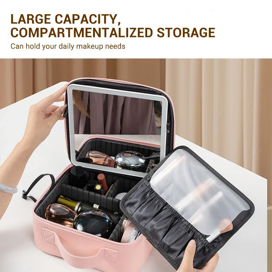 Large LED Makeup Bag with Mirror – Travel Organizer