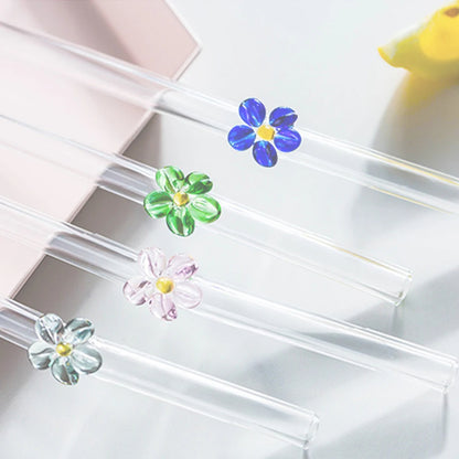 Reusable Glass Straws with Floral Design ( 1pc )