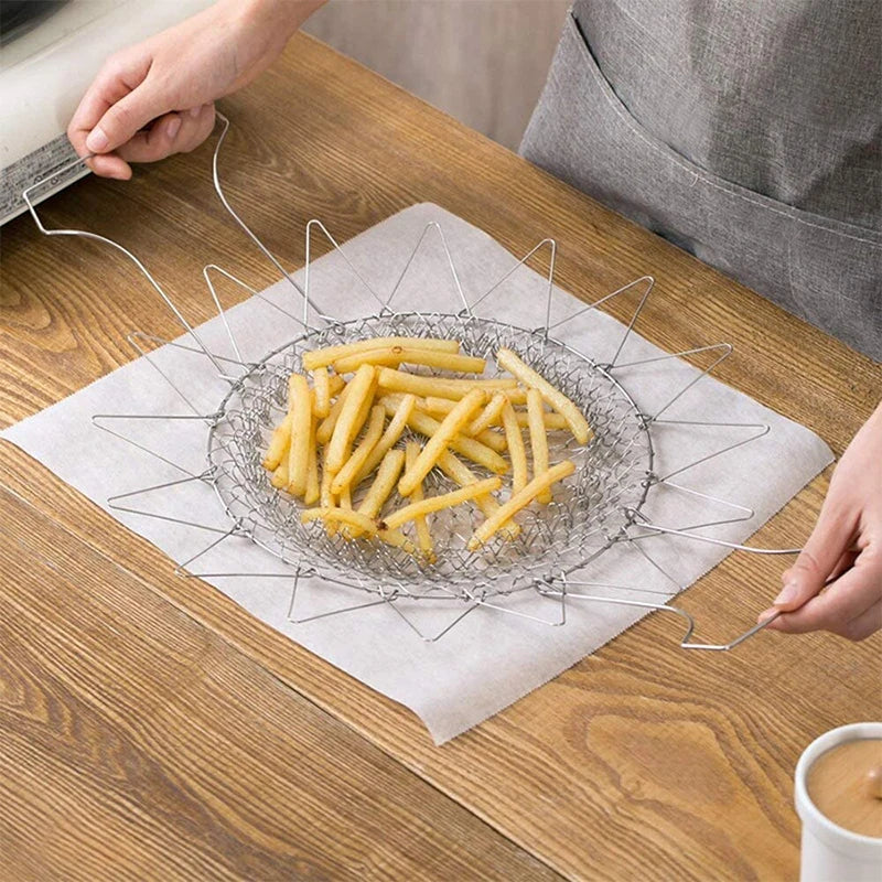 Foldable Fry Basket Stainless Steel – Deep Fry Strainer Chef Tool