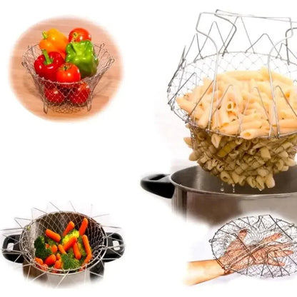 Foldable Fry Basket Stainless Steel – Deep Fry Strainer Chef Tool