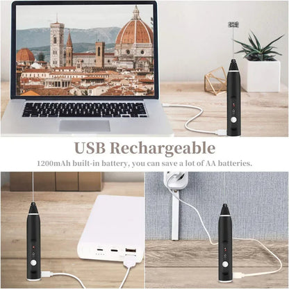Electric Milk Frother Handheld USB Rechargeable Coffee Mixer