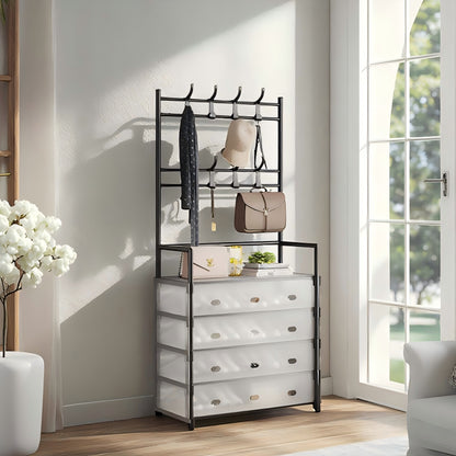 5-Layer Shoe Rack & Hat Rack with Dustproof Cover for Entryway