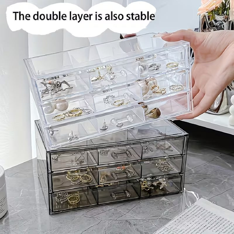 3-Layer Acrylic Transparent Jewelry Storage Box with Multi-Grid Organizer