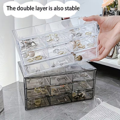 3-Layer Acrylic Transparent Jewelry Storage Box with Multi-Grid Organizer
