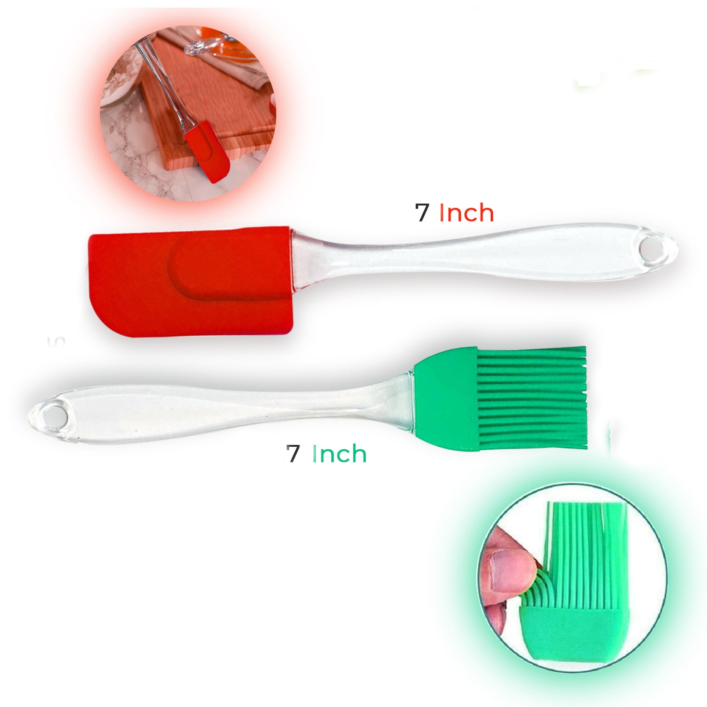 Pack of 2 Silicone Spatula & BBQ Oil Brush with Acrylic Handle