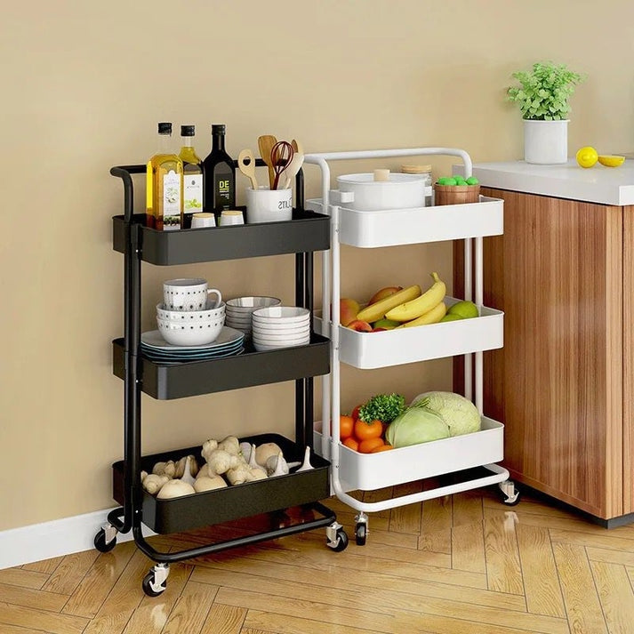 multipurpose storage trolley plastic baskets stainless steel frame