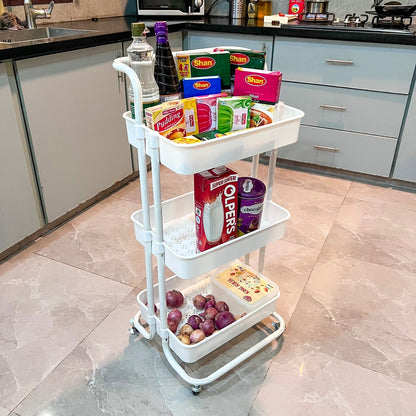 3 Layer Multipurpose Kitchen Trolley with Wheels – Vegetable & Fruit Storage Basket Rack