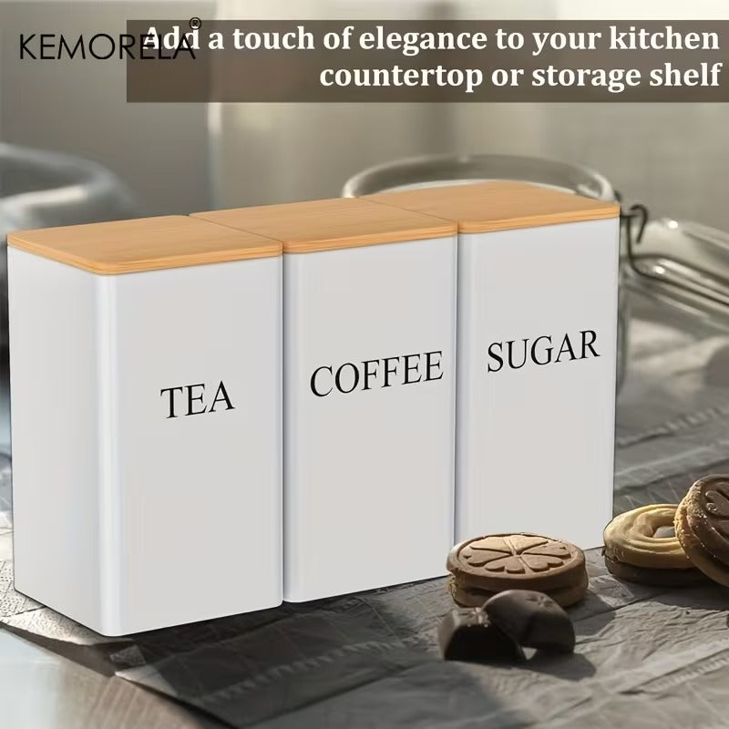 3-piece metal storage jar set with bamboo lids