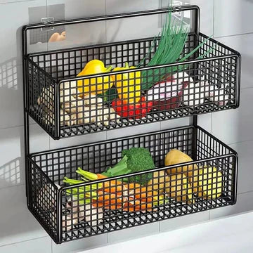 2 Layer Wall Mounted Bathroom Kitchen Storage Basket Rack