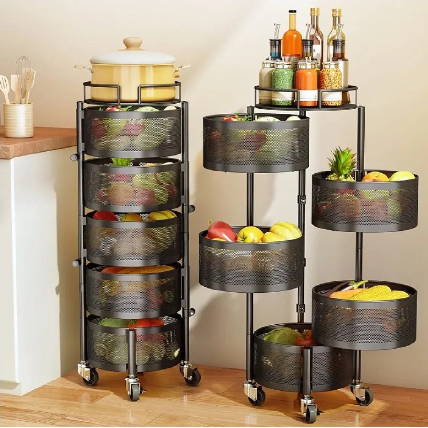5-Layer Rotating Metal Kitchen Storage Trolley