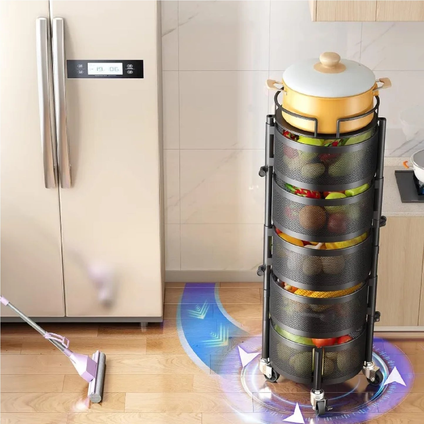 5-Layer Rotating Metal Kitchen Storage Trolley