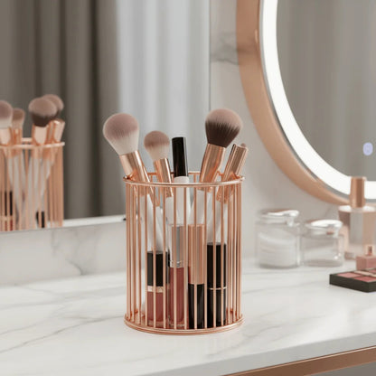 Metal Wire Mesh Pen Holder for Desk – Round Desktop Organizer & Makeup Brush Holder