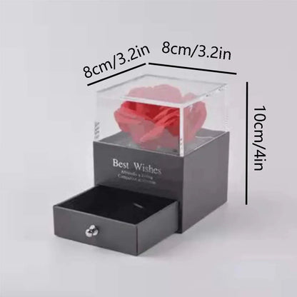 Love Red Rose Eternal Flower Gift Box for Women | Artificial Rose with Earring & Necklace Holder – Special Day Luxury Gift