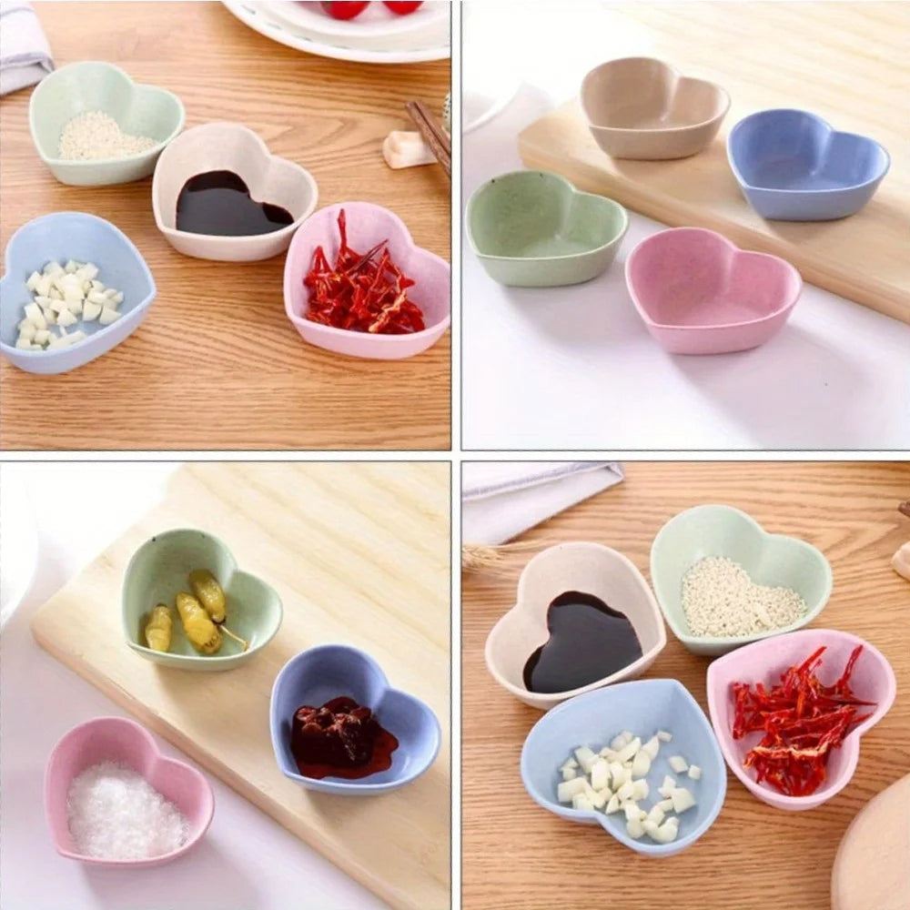 Heart-Shaped Plastic Sauce Plate for Kitchen & Dining 4Pcs