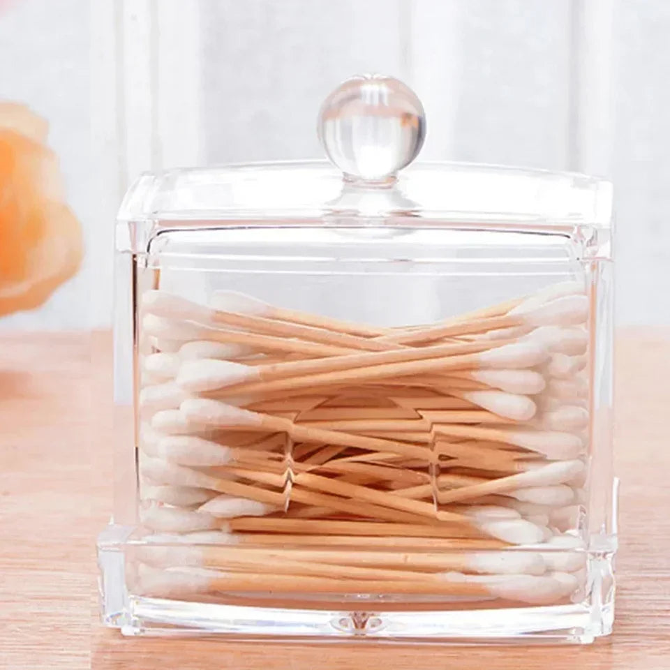 Acrylic Cotton Swab & Makeup Organizer with Lid