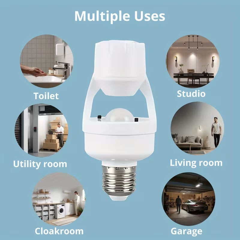 E27 Motion Sensor Lamp Holder | PIR Human Induction Smart Light Socket with Automatic ON/OFF (85–265V)