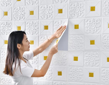 White Brick Wall Sticker with Golden Spots - 70Cm x 77Cm