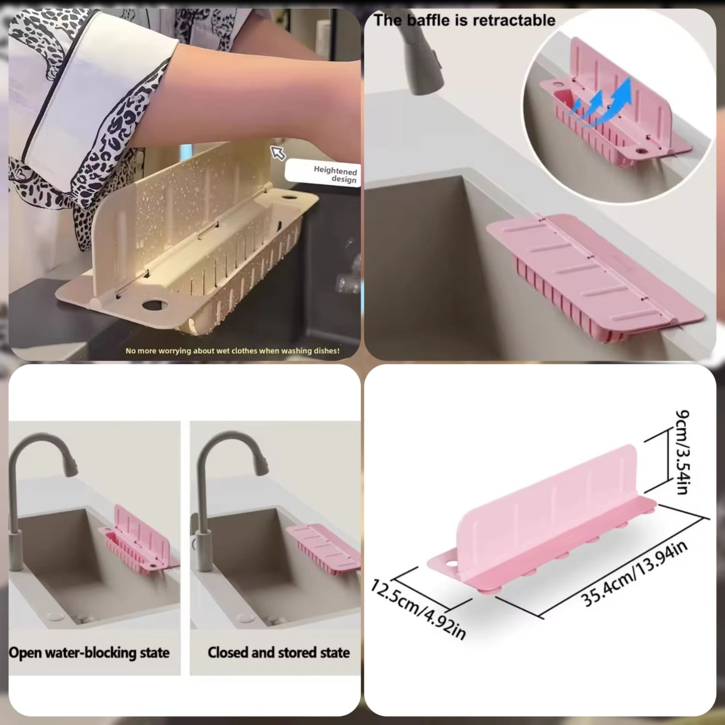 2 in 1 Sink Splash Guard with Tray – Kitchen Water Splash Protector & Storage Holder