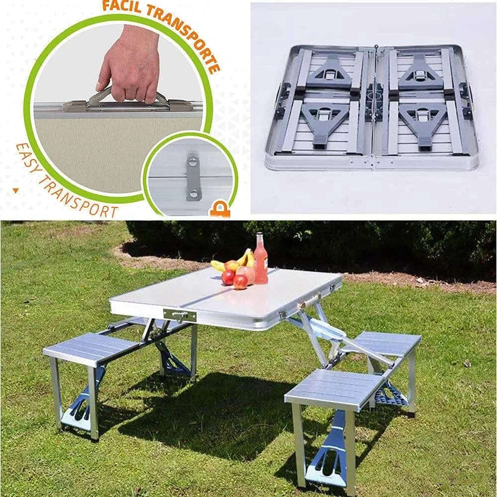 Portable Folding Camping Table Set with 4 Chairs – Aluminum Alloy, Lightweight & Compact