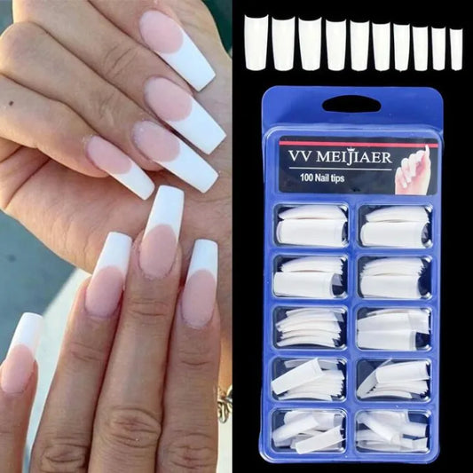 100Pcs Square Shape Natural Color Artificial Acrylic False Nails Kit