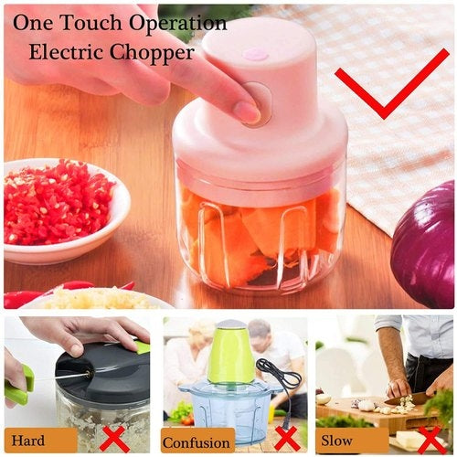USB Rechargeable Mini Electric Chopper (100ml + 250ml Double Cup) | Portable Vegetable, Meat & Fruit Cutter