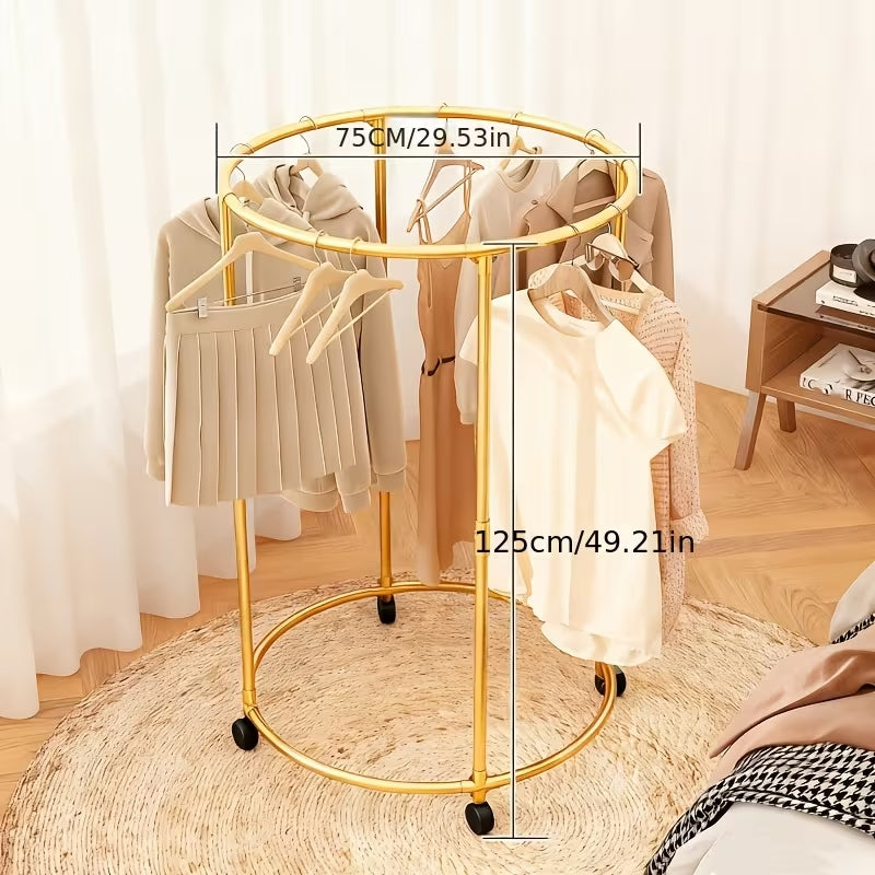 360° Rotating Round Clothes Rack with Wheels | Stainless Steel Freestanding Circular Garment Organizer