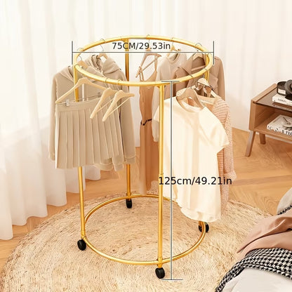 360° Rotating Round Clothes Rack with Wheels | Stainless Steel Freestanding Circular Garment Organizer