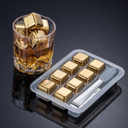 6pcs Stainless Steel Ice Cubes Set – Reusable Chilling Stones with Tong