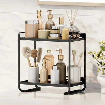 Black & Gold 2 Tier Cosmetics Storage Box | Bathroom Vanity Organizer Rack