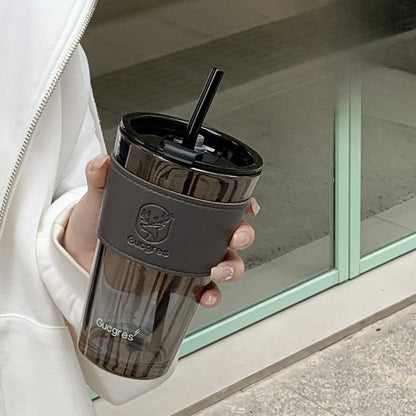 Aesthetic Glass Coffee Cup with Straw & Lid – Heat Resistant Mug